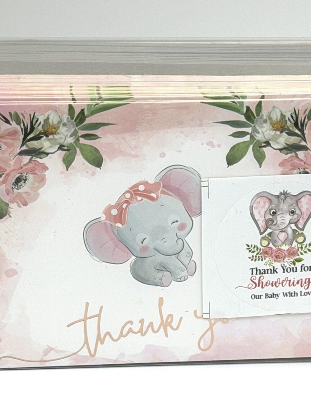Winoo Design Baby Girl Elephant Thank You Cards 36 Pack New